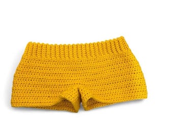 Handmade crochet mustard yellow/gold low rise micro shorts