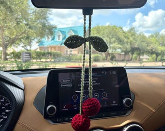 Crochet Cherry Car Mirror Charm