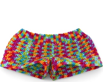 Handmade crochet rainbow low rise striped shorts