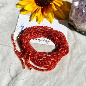 Orange-Red Seed Bead Waist Beads: Tie-On African Style