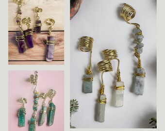 4 Piece Crystal Loc Jewelry Set, Dreadlock Hair Ring Accessories, Beads For Braids, Loc Jewelry, Gemstone Hair Rings, Hair Jewelry, Crystals