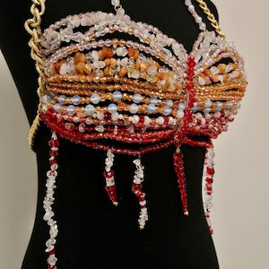 Pink and Red beaded bralettes, gradient look bralettes, beaded crop top, rose quartz, drip effect beaded bralette, custom bralette, handmade
