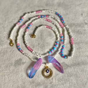 Crystal Waist beads, Blue & pink quartz waist beads, Waist beads, Evil eye Waist beads, Evil eye, Crystals, Quartz, Gold evil eye waist bead