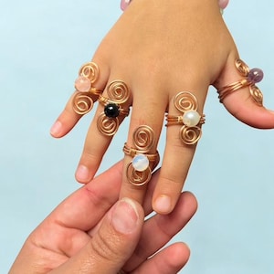 Kids 100% Pure Copper Wire Wrapped Crystal Ring, Handmade Crystal Beaded Ring Wrapped in Pure Copper, Chakra Ring, Electro culture jewelry