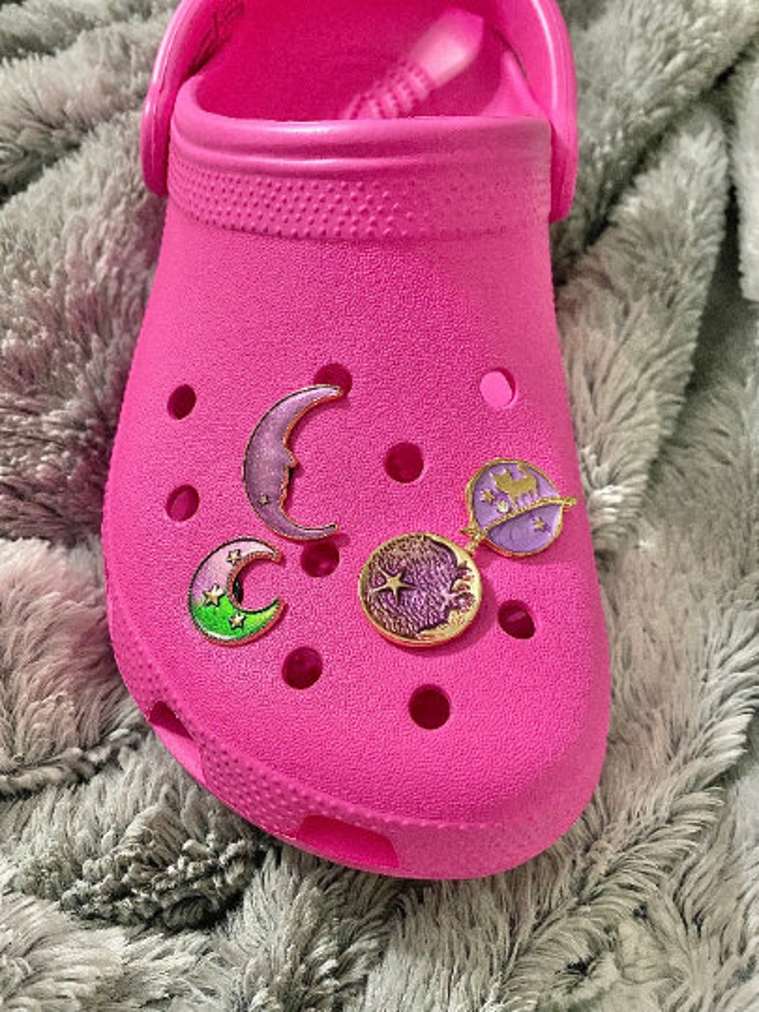 Moon and Cat Shoe Charms, Clog Charms, Stocking Stuffers, Enamel Charms, Metal Shoe Charms