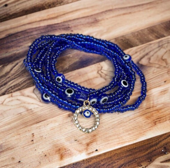 Evil Eye Waist Beads Evil Eyes Waist Beads Evil Eye Protect Me Waist Beads Evil Eye Jewelry Royal Blue Waist Beads Blue Waist Beads Etsy