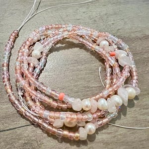 Rose Quartz Waist Beads: Metallic Pink Pearl Crystal Belly Chain