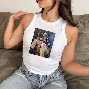 Maglietta senza maniche ispirata al rodeo / Maglietta da cowboy Queen / Regalo personalizzato con stampa sublimatica / Top corto con motivo a nido d'ape