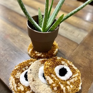 Evil Eye Tufted Coasters: Fluffy Drink Coasters, Set of 4