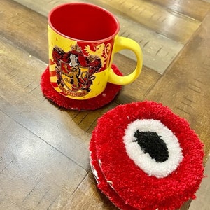Evil Eye Tufted Coasters: Fluffy Punch Needle Coasters, Set of 4