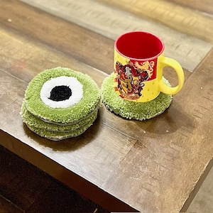Evil Eye Punch Needle Coasters: Tufted Fluffy Drink Coasters, Set of 4