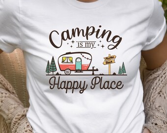 Camping is my happy place shirt,  Happy camper shirt, Family camping, Wild life shirt, RV camping gifts, Travel addict shirt, Camping stuff