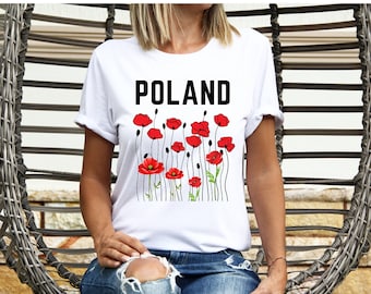 Polen Mohnblume Shirt für Frauen, polnische Geschenk T-Shirt für sie, polnische Erbgeschenke, Geschenkidee für polnisch-amerikanisch