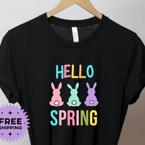 Hello Spring bunny shirt, Easter Family shirts, Easter bunny t shirt for girls and women, Easter matching shirt