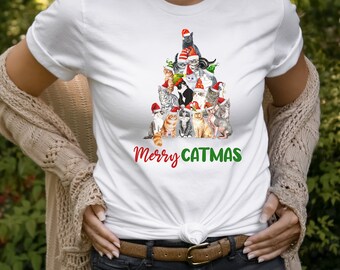 Merry Catmas Tshirt, Meowy Chrismas, Funny cat christmas t-shirt, Christmas cat shirt, x-mas gift for cat lover, Cat lover gift for her