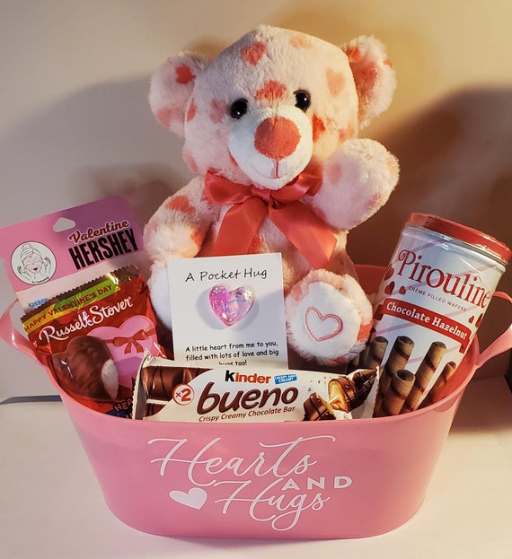 Valentine's Day Teddy Bear and Chocolates Gift Basket for Her