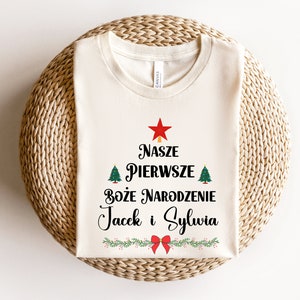 Personalized Polish Christmas shirts, Polish language t-shirt, Xmas shirts for couples, Customizable tee shirts for newlyweds