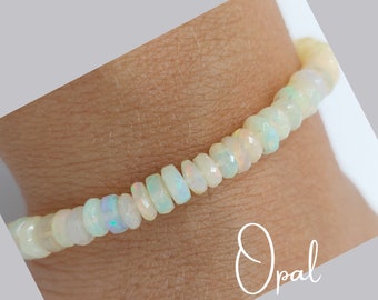 October Birthstone Gold Bracelet, Opal Beaded Bracelet, Dainty Opal Gemstone Jewelry, Healing Crystal Protection Bracelet women