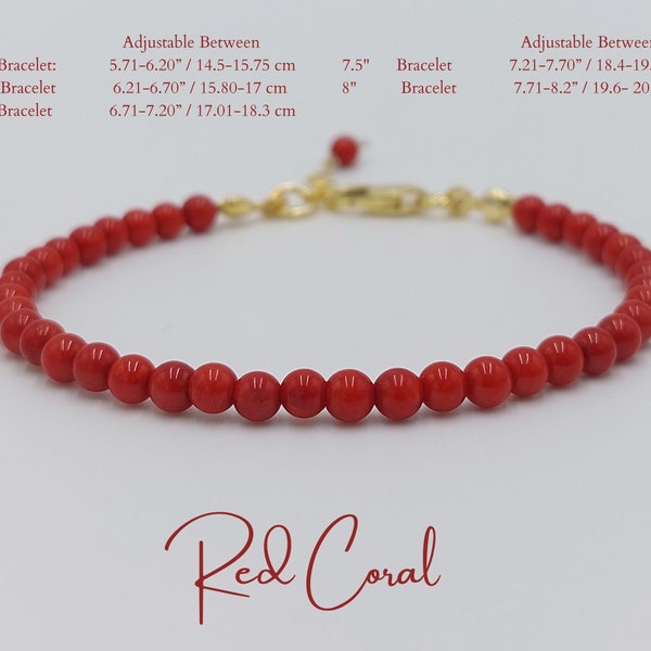 Bracelet corail rouge délicat, bracelet corail rouge, bracelet corail rouge 14K or, bracelet corail minimaliste pour femme, cadeau pour elle