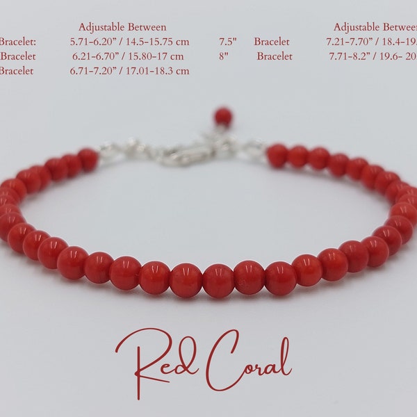 Red Coral Bracelet, Dainty Red Coral Bracelet, Silver Red Coral Bracelet, Minimalist Coral bracelet for women, gift for her