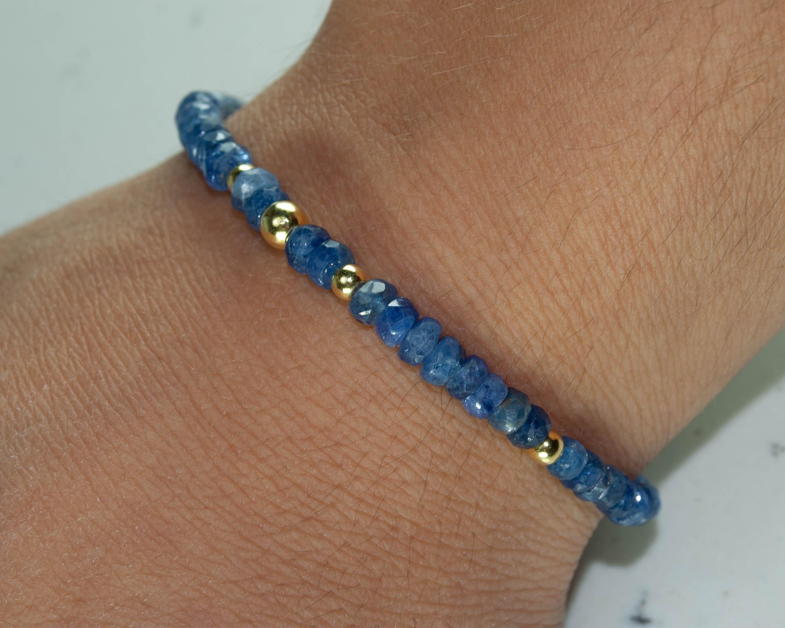 Sapphire Beaded Gold Bracelet Gift for Her Dainty Sapphire Etsy UK