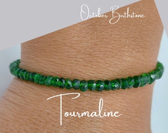 Green Tourmaline Gemstone Bracelet, October Birthstone Bracelet, Dainty Tourmaline Gold Bracelet, Tourmaline Gold Bracelet for Women