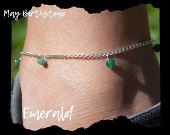 Emerald Bracelet Silver, Delicate Emerald Bracelet, Genuine Emerald Bracelet, Emerald Bracelets for Women, May Birthstone Bracelet