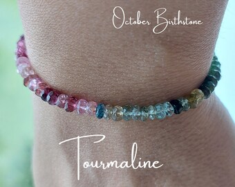 Tourmaline Bracelet, October Birthstone Gold Bracelet, Tourmaline Beaded Bracelet, Dainty Handmade Gemstone Jewelry