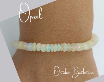 October Birthstone Gold Bracelet, Opal Beaded Bracelet, Dainty Opal Gemstone Jewelry, Healing Crystal Protection Bracelet women