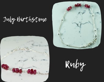 Ruby Silver Chain Bracelet, July Birthstone Bracelet, Ruby Bracelet Sterling Silver, Ruby Bracelet for Women, Silver Chain Ruby Bracelet