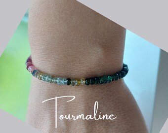 Gold Tourmaline Bracelet, Colorful Tourmaline Bracelet, Tourmaline Bracelet Protection, Tourmaline Bracelet 4mm, Dainty Tourmaline Bracelet