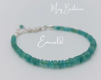 Emerald Bracelet Silver, Delicate Emerald Bracelet, Genuine Emerald Bracelet, Emerald Bracelets for Women, May Birthstone Bracelet