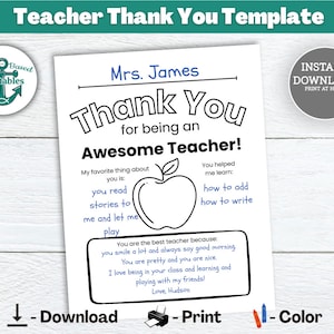 Lehrer Wertschätzung Printable Danke, dass Sie ein fantastischer Lehrer Malseite Blatt Karte Geschenk Geschenke für Lehrer Woche Schulkinder einfach