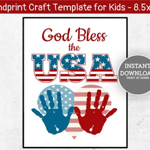 Veterans Day Craft, God Bless the USA Handprint Craft, Printable Handprint Art, USA Craft for Kids, 4th of July, Patriotic Handprint Craft