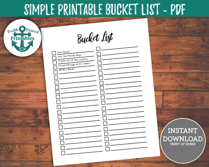 Printable Bucket List Template Blank Bucket List PDF Simple Etsy