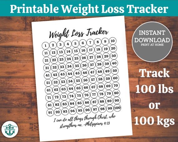 100 Lb Printable Weight Loss Tracker Printable Weight Loss | Etsy UK
