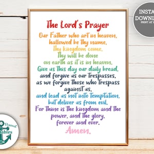 The Lord&#39;s Prayer Printable Christian Kids Wall Art Matthew Scripture Print Sign Church Decor Sunday School Homeschool Class Bible Verse JPG