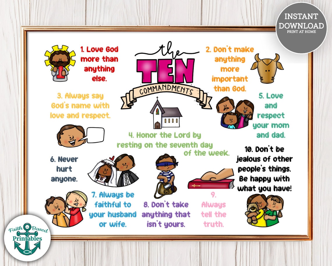 Ten Commandments Printable Ten Commandments Sign 10 Etsy