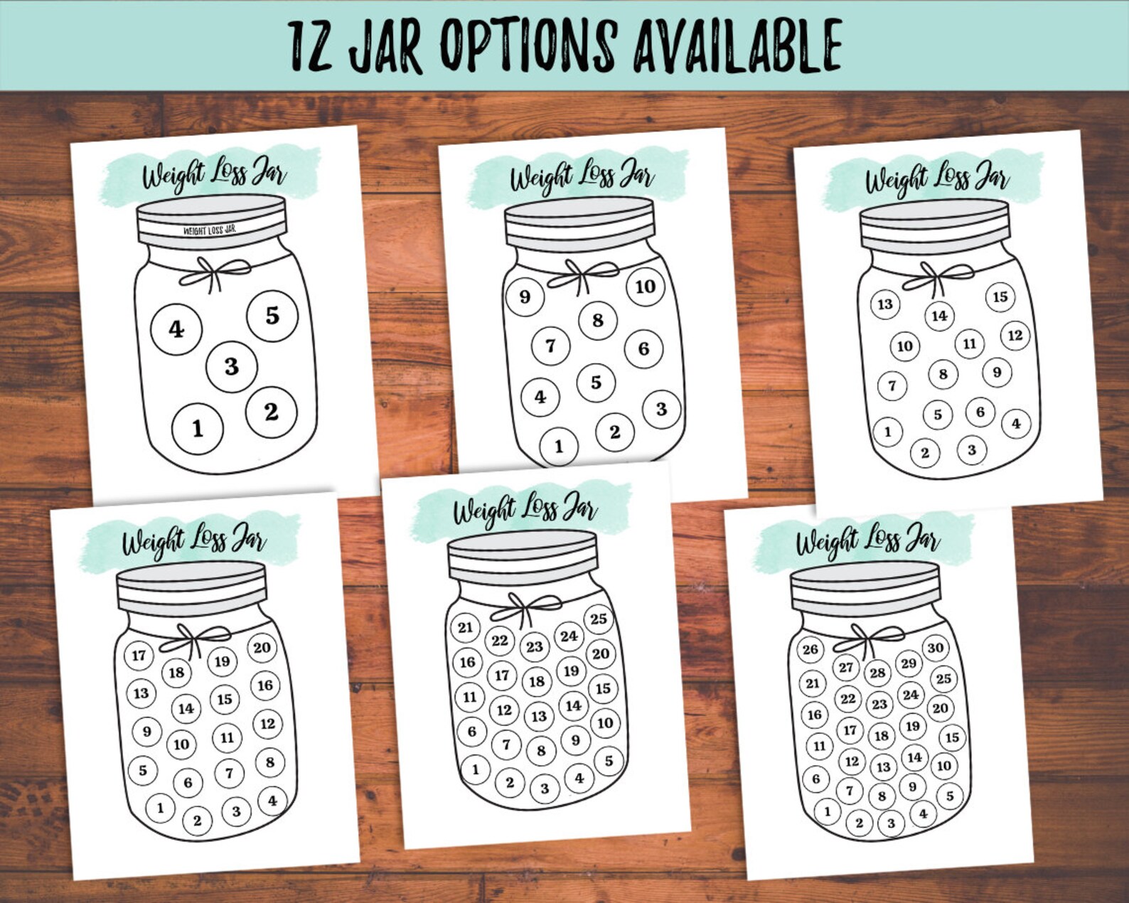 Printable Weight Loss Tracker Jar Bundle Teal Weight Loss Jar Etsy