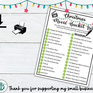 Christmas Movie Bucket List Printable Activity for Kids Adults Holiday Party Easy Christmas ...