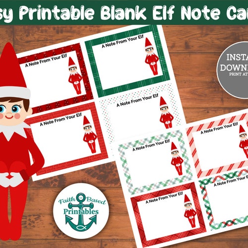 Printable Christmas Elf Note Cards Template Simple Elf Idea - Etsy