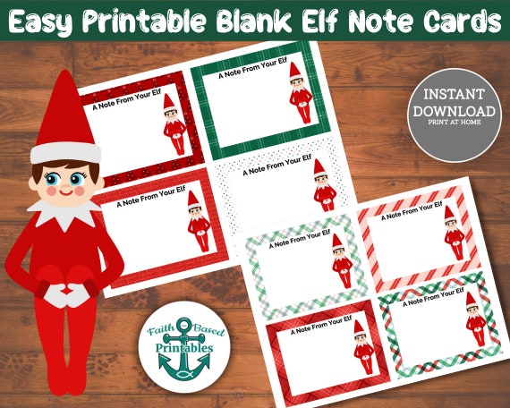Printable Christmas Elf Note Cards Template Simple Elf Idea - Etsy