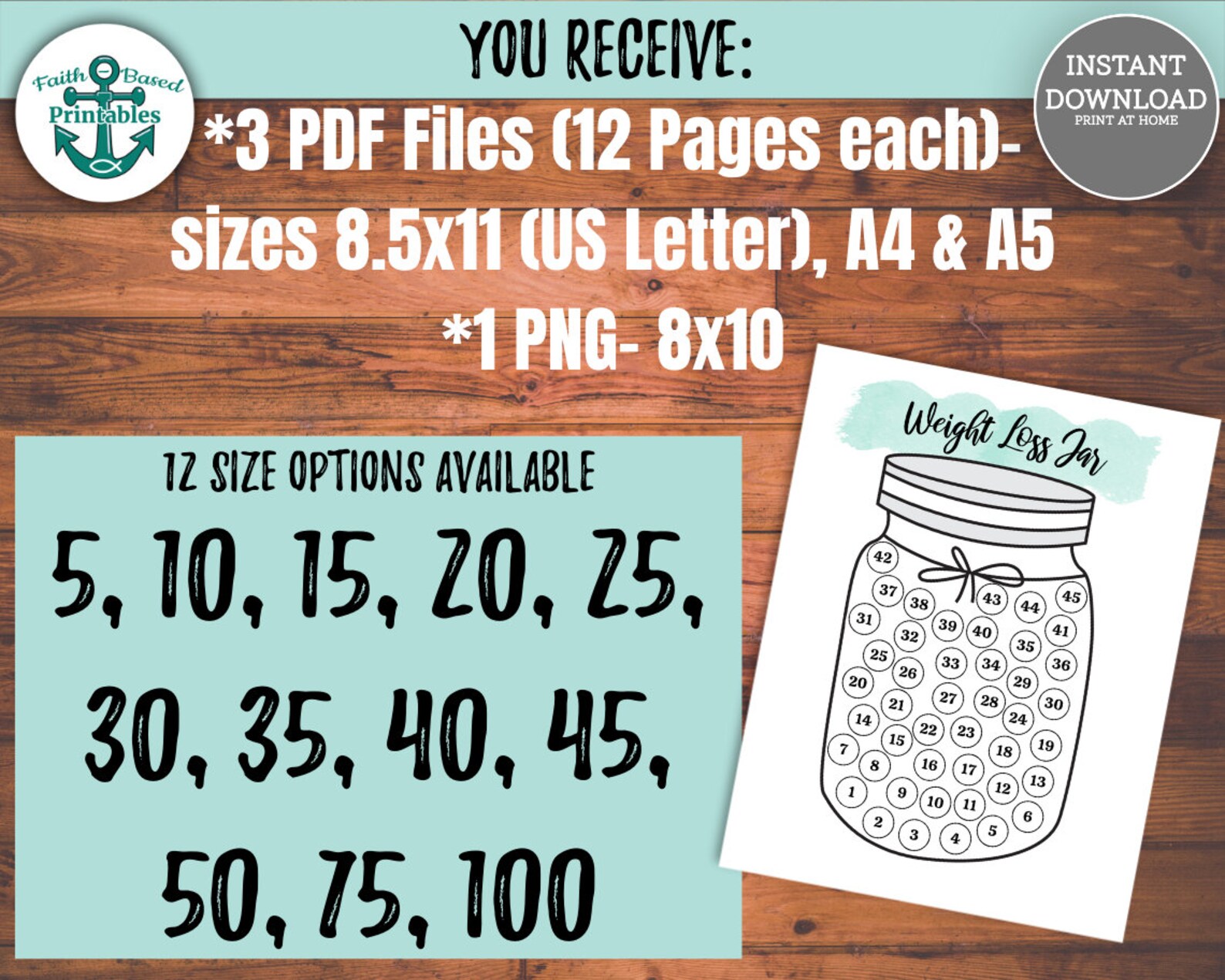 Printable Weight Loss Tracker Jar Bundle Teal Weight Loss Jar Etsy