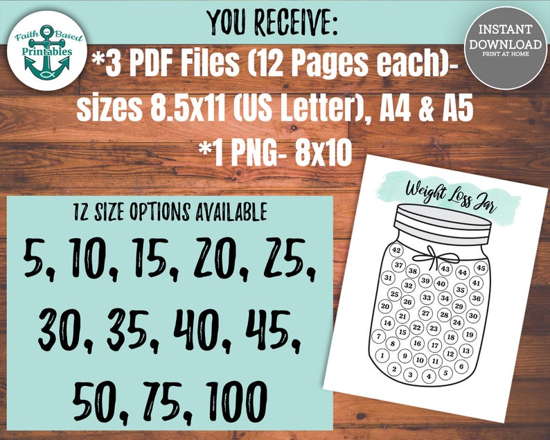 Printable Weight Loss Tracker Jar Bundle Teal Weight Loss Jar | Etsy