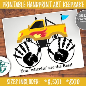 Druckbare Handabdruck Karte Sie Wheelie sind die Besten Monster Truck Vatertag Handwerk druckbare Geschenk Handabdruck Kunst Großeltern Lehrer Geschenke