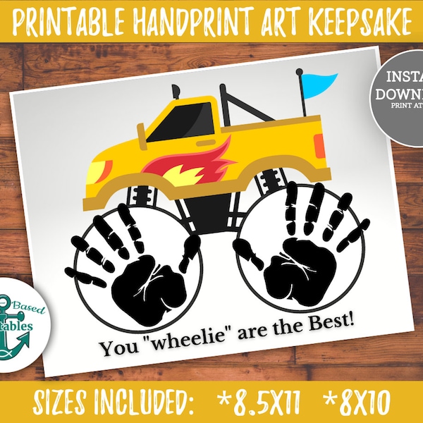 Printable Handprint Card You Wheelie are the Best Monster Truck Fathers Day Craft Printable Gift Hand Print Art Grandparents Teacher Gifts
