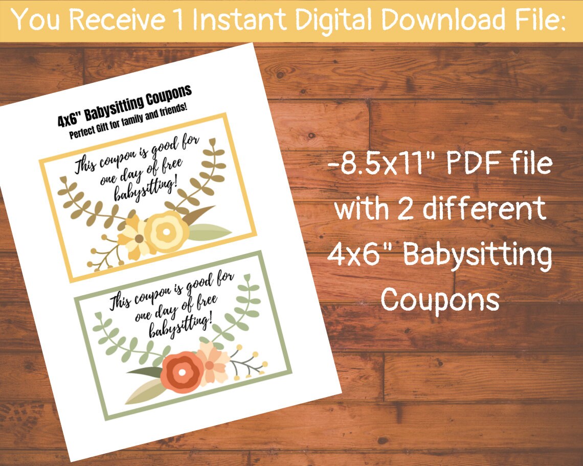 Babysitting Coupon Download Baby Sitting Coupon Printable Etsy