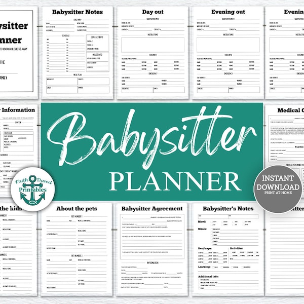 Comprehensive 20-Page Babysitter Planner | Daily Log, Emergency Info, Medical Consent, Kids & Pets Details | Printable PDF