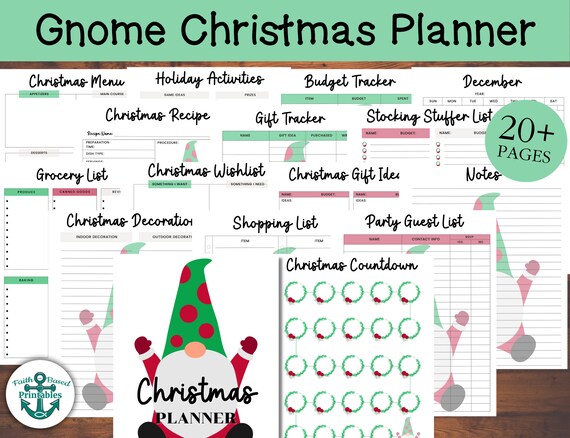 Gnome Christmas Planner Bundle PDF Holiday Bucket List Christmas Countdown  December Calendar Grocery Recipe Gift Tracker Party Plan Budget - Etsy