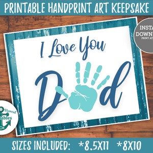 Druckbare Handabdruck Geschenk für Papa I love you Dad Handabdruck Andenken Basteln Kinderkarte Vatertagskarten Einfach Einfach Malen Malen zu Hause